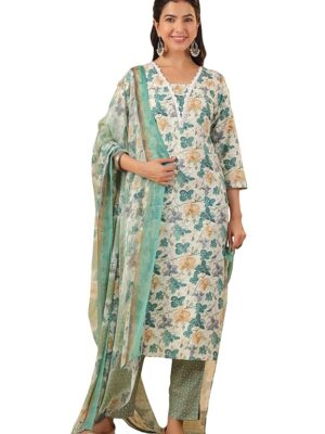 Brown Rayon Blend Ethnic Motifs Straight Kurta Pant Dupatta Set