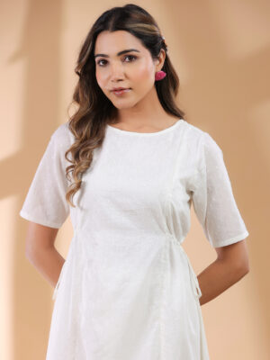 Off White Dobby Cotton Self Design A-Line Kurta & Bottom Set