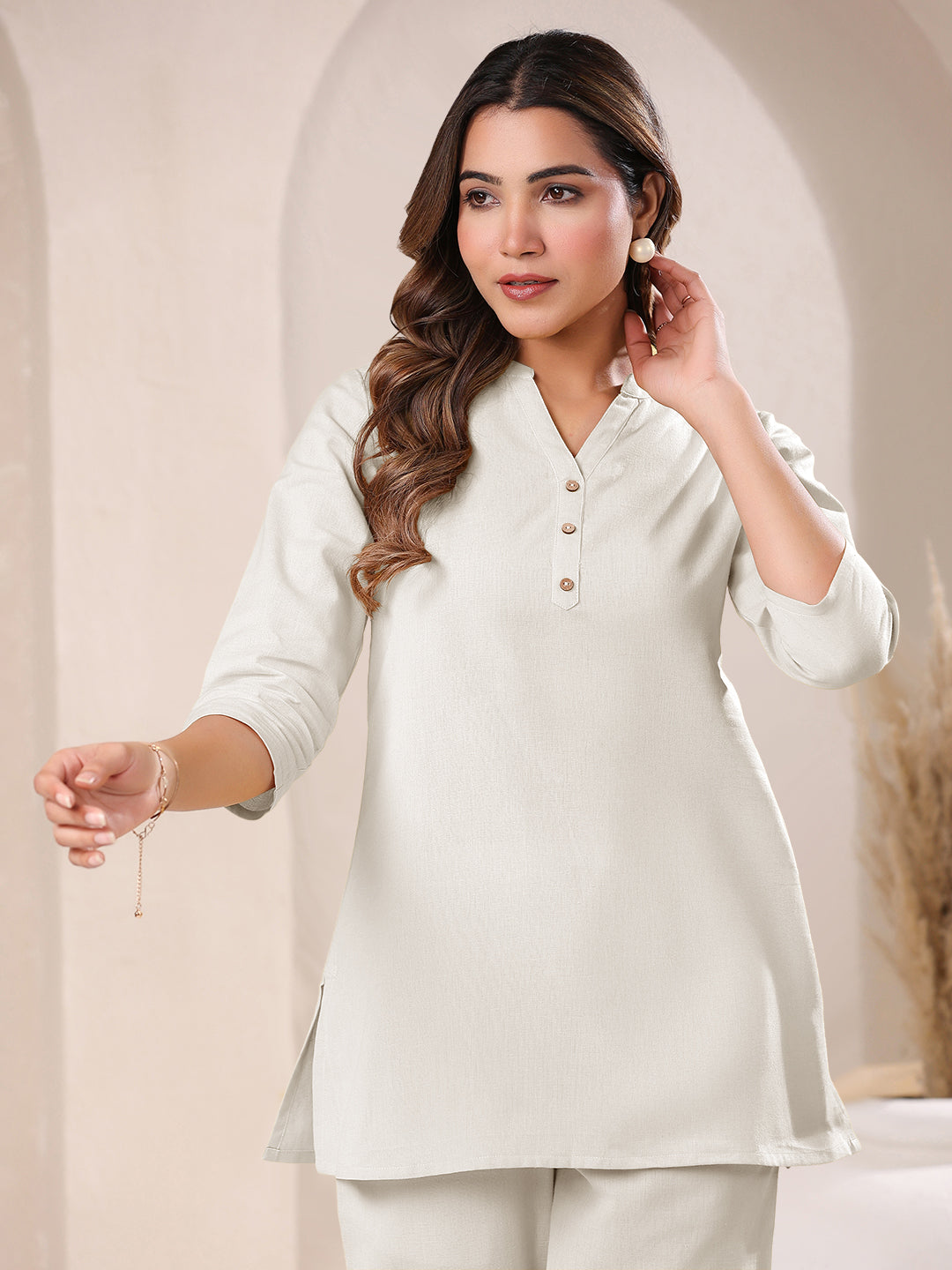 Off White Linen Cotton Solid Top