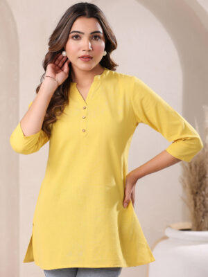 Yellow Linen Cotton Solid  Top