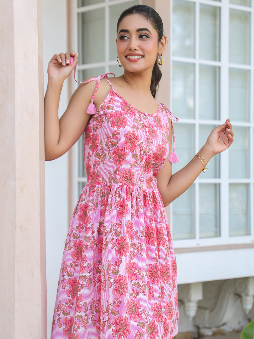 Pink Cotton Floral A-Line Tunic