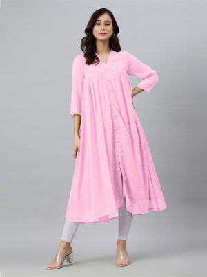 levenderdobby chiffon self design flared kurta