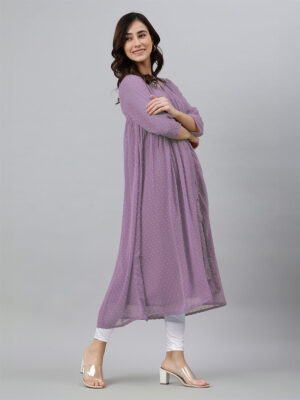 pink dobby chiffon self design flared kurta