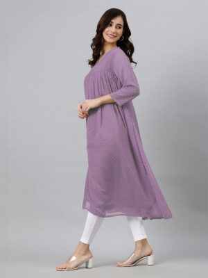 pink dobby chiffon self design flared kurta