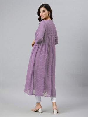 pink dobby chiffon self design flared kurta